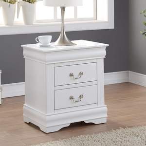 DB Solid Pine <b>Nightstand</b> 2-Drawer Bedside Cabinet <b>in</b> <b>White</b> Finish Luxury Antique Modern Design for Bedroom or Apartment - Product Image 2