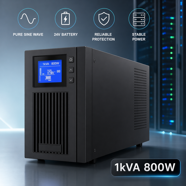 1kVA 800W Single Pure Sine Wave Built in 24V Battery Data Center Server Network Backup Online Uninterruptible Power Supply