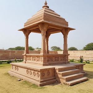 Gazebo traditionnel en pierre rose, pavillon de jardin indien artisanal, auvent architectural en pierre, qualité d'exportation - Product Image 1
