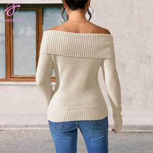 Loveda all'ingrosso da donna Slim Fit colletto <span class=keywords><strong>monospalla</strong></span> maglione Sexy off the shoulen tinta unita <span class=keywords><strong>maglia</strong></span> di Base - Product Image 5