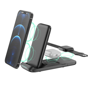 Support Fast 15W Desktop Foldable Portable pour Watch <span class=keywords><strong>airpods</strong></span> Mobile Phones 3 en 1 Fast Wireless Charger - Product Image 1