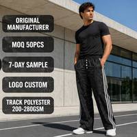 Pantalon Athleisure Homme Taille Élastique à Trois Bandes Imprimé Marbre Noir Personnalisé Coupe Large à Boutons
