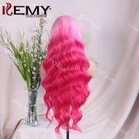 Rambut KEMY Pink 6*13 sintetis HD transparan renda Wig grosir longgar gelombang tahan panas serat Wig sintetis untuk WANITA HITAM