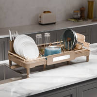 WIREKING Égouttoir à vaisselle réglable de grande taille avec porte-assiettes, porte-couvercles, multiples zones de rangement et système d'égouttement automatique