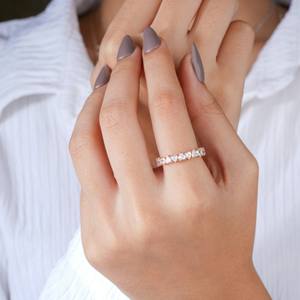 Anillo de Eternidad con Diamantes de Corte Redondo en Oro Rosa para Mujer, Elegante para Boda, Aniversario, Compromiso, Uso Diario, Joyería Fina, Regalo - Product Image 3