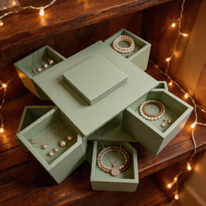 Boîte de rangement à bijoux de luxe à 2 niveaux, design carré, couvercle rotatif, accès facile - Product Image 1