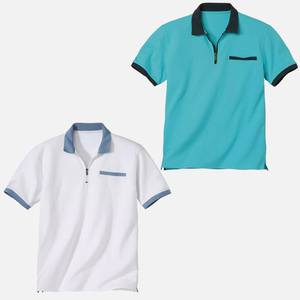 High Quality Wholesale Cotton Clothing Manufacturer Custom Casual Short Sleeve Contrast Color <strong>Zip</strong> <strong>up</strong> <strong>Polos</strong> Pour Hommes En Coton - Product Image 5
