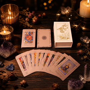 En stock – Jeu de 78 cartes de <span class=keywords><strong>tarot</strong></span> mystiques et oracle en feuille d'or rose – Divination, Astrologie, Prédiction du futur – Coffret cadeau – Logo personnalisé OEM - Product Image 3