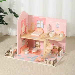 木制娃娃屋大型娃娃屋，带家具和配件女孩游戏套装娃娃别墅梦想玩具套装