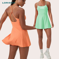Rok Tenis Terpadu LORISOW untuk Olahraga Musim Panas Wanita, Gaun Olahraga Cepat Kering dengan Bantalan Dada yang Dapat Dilepas, Bernapas, Berlogo
