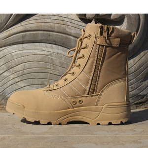 Nouveaux loisirs de plein air randonnée formation haut bottes tactiques Style désert fermeture à glissière à lacets PU vache daim cuir noir/kaki - Product Image 6