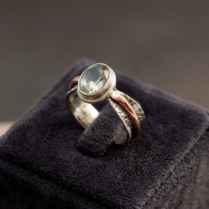 Wholesale Natural 925 Sterling Silver Bezel Setting <b>Spinner</b> <b>Ring</b> Handmade Green Amethyst Two Tone Copper IGI Certified Party - Product Image 3