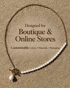 Cadena de Perlas Barrocas de Agua Dulce, Personalizada, Moderna, Geométrica, Bajo MOQ, Elegante, de Piedra Natural, Chapada en Oro de 18K, con Cuentas de Acero Inoxidable - Product Image 2