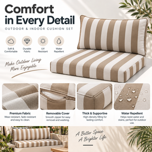 Ensemble <span class=keywords><strong>de</strong></span> coussins <span class=keywords><strong>de</strong></span> banquette pour camping-car, <span class=keywords><strong>caravane</strong></span>, taupe rayé, épais, doux, confortable, pour usage quotidien, intérieur/extérieur - Product Image 4