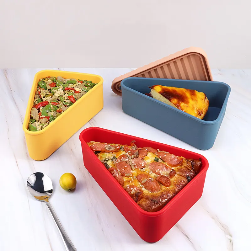 New Amazon Top Selling Silicone Reusable Leftover Pizza Slice Storage Box Silicone Bento Box Bento Lunch Box For Kids