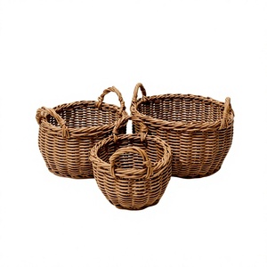 Juego de Cestas de Almacenamiento Rústicas Tejidas de Mimbre Marrón, Organizador Circular con Asas para Ropa - Product Image 1