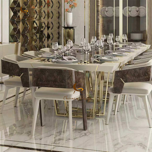 Light Luxury <b>Marble</b> <b>Top</b> Villa Home Furniture Stainless Steel Modern Shape Dining Table Set 12 Seater - Product Image 4