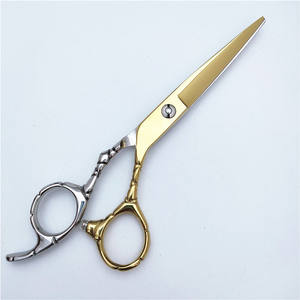 Ciseaux à cheveux K2G 6,0 pouces, demi-or, tête de taureau, vis, professionnels, en acier inoxydable, manche long, haut de gamme, export - Product Image 4