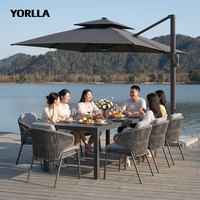 Ensemble table et chaises de salle à manger d'extérieur moderne et luxueux pour 4 personnes avec cadre en aluminium et corde pour patio ou jardin