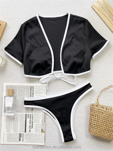 Bikini de course <span class=keywords><strong>sexy</strong></span> micro fille deux pièces, haut court, maillot de bain de compétition, manches courtes - Product Image 5