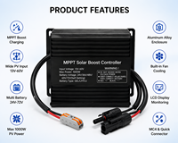 Contrôleur MPPT Boost, avec entrée 13-60V pour batteries 24V, 36V, 48V, 60V, 72V, contrôleur de charge solaire MPPT Boost 1000W