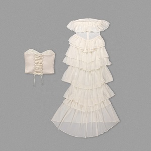 Conjuntos <span class=keywords><strong>para</strong></span> <span class=keywords><strong>mujer</strong></span> 2 piezas elegante y <span class=keywords><strong>bonito</strong></span> corsé con cordones y cuello oblicuo vestido largo <span class=keywords><strong>pastel</strong></span> conjunto gasa ropa femenina - Product Image 6