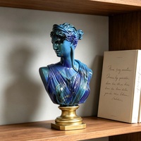 Buste de déesse grecque antique en résine marbrée bleu or de luxe, figurine d'art européen vintage, décoration de table pour la maison