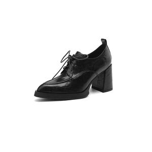 Zapatos de Moda Hechos a Mano de Cuero Genuino Impermeables para Mujer, con Punta Puntiaguda, Tacón Grueso, Cierre de Cordones Delantero, Antideslizantes y Duraderos - Product Image 4
