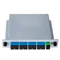 Pemisah Mini optik PLC ringkas 1X16 kompatibilitas lebar pemasangan mudah serat hemat biaya luar biasa 4G Wi-Fi FTTH 3G IP