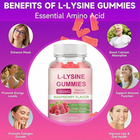 Gommes à mâcher L-Lysine 1000mg pour adultes et enfants, complément d'acides aminés, synthèse de collagène et de protéines, santé des lèvres, santé bucco-dentaire, soutien immunitaire