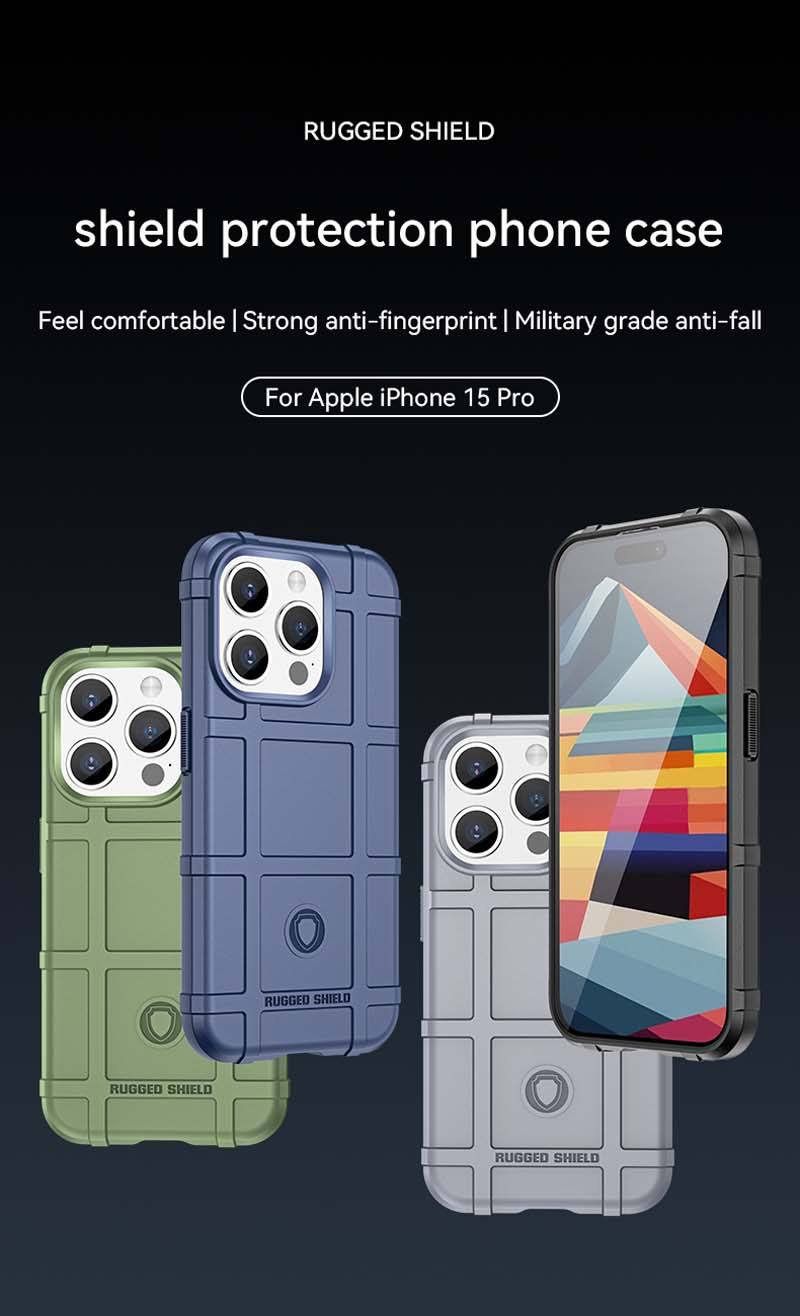 IPhone 15 Pro用の滑り止めグリッド頑丈なシールド電話ケース