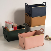 Panier de rangement en cuir à bord métallique YY, paniers de rangement pliables, organisateur, cosmétiques, articles divers, panier de rangement, cadeaux pour jouets