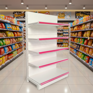 Étagères de supermarché en acier multicouches à prix d'usine, étagères murales rotatives fixes à double face en métal de haute qualité - Product Image 1