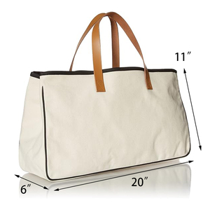 Bolsa de Playa de Lona de Algodón de Lujo para Fin de Semana, Colección Hold Everything, en Blanco y Negro, 100% Verano, con Asas de Cuero Genuino - Product Image 2