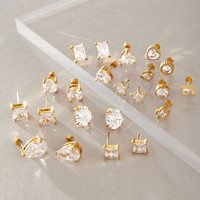 Anting-anting stud mini zircon mewah berbahan stainless steel, berlapis emas 18k PVD, untuk wanita