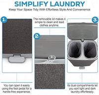 Panier à linge Hampérré à double compartiment, 50L, grand panier à linge avec couvercle, pédale, panier à linge avec 2 sacs amovibles