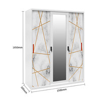 Armoire en acier imprimé à 3 portes avec miroir coulissant, placard métallique moderne pour chambre à coucher, meuble de rangement pour vêtements, mobilier personnalisé pour la maison