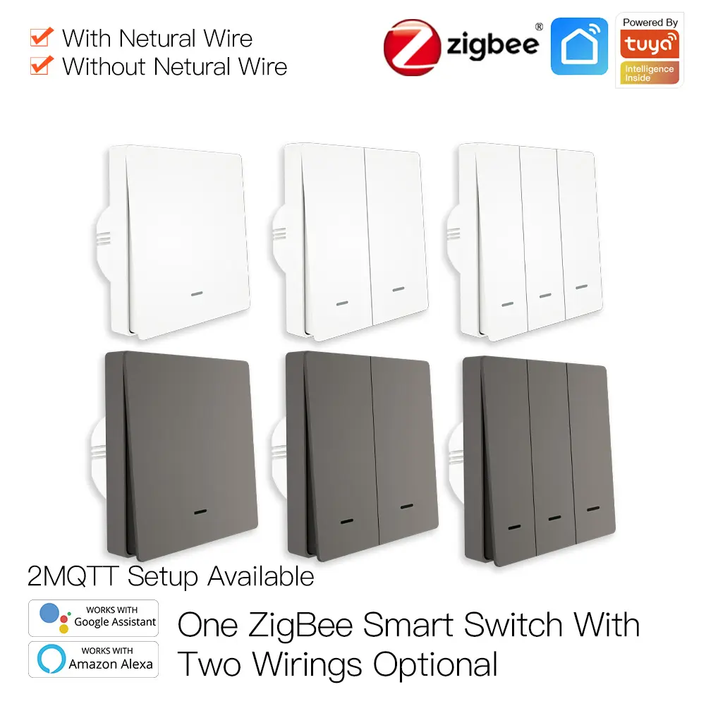 Smart Wall Switch Tuya ZigBee Smart Wireless Key Light Zero Line Fire Wire con/NO Switch neutri con Alexa Google