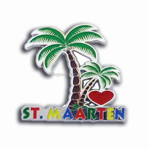 Collection de souvenirs de voyage de Saint-Martin Aimants en émail métallique Palmier de plage Aimants de réfrigérateur de l'île des <span class=keywords><strong>Caraïbes</strong></span> Logo personnalisé - Product Image 1