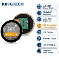 Kingtech Pantalla Táctil Capacitiva Multipunto Integrada de 3.4 Pulgadas, Negra, 800*800 IPS, 320nits, Monitor LCD para Hogar Inteligente Raspberry Pi