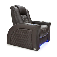 Chaise inclinable simple en cuir brun grain supérieur avec éclairage LED pour cinéma maison et salon Okin inclinable pour chambre à coucher