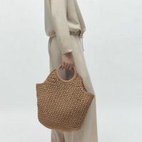 Sac fourre-tout bohème en paille tressée à la main avec perles, crocheté, durable, grande capacité, poignée en raphia, écologique, pour les vacances