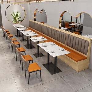 Conjunto de Mesa y Sillas de Comedor Comercial Moderno con Tablero de Madera Estilo Panel, Sofá y Taburete para Restaurante, Tienda de Té con <span class=keywords><strong>Leche</strong></span>, Cafetería, con Tablero de Pizarra - Product Image 1