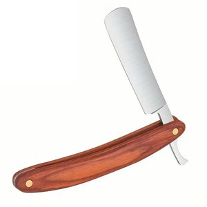 Wood Handle <b>Single</b> <b>Blade</b> <b>Razor</b> Stainless Steel Barber Shop Use Male Face Shaving Tool Lightweight Stainless Steel Barbers Use - Product Image 1