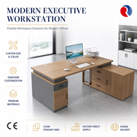 Bureau de direction en bois en forme de L avec trois tiroirs et un placard pour bureau à domicile, entreprise, PDG