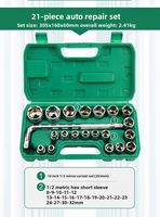 XZC XZCAR01 Ensemble d'outils de réparation automobile 10.13.21.32.37 pièces, jeu de clés à douilles en acier au chrome-vanadium, coffret en plastique, ensemble complet