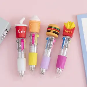 سلسلة برجر طعام حيوانات كرتون 4 ألوان أقلام جاف متعددة الألوان أقلام حبر جاف جميلة أشكال أقلام صغيرة هدايا للطلاب مستلزمات مدرسية