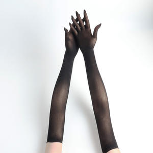 Nouveau couleur unie <span class=keywords><strong>Long</strong></span> Tube bas gants Ultra-mince cinq doigts sans couture Anti crochet soie longue étiquette transparente gants soleils - Product Image 3