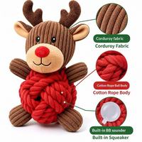 Jouet en velours côtelé pour chien, motif renne de Noël amusant, jouet à nœuds en peluche pour chiots, résistant aux morsures, pour mâcheurs agressifs, jouet à mâcher doux, vente en gros