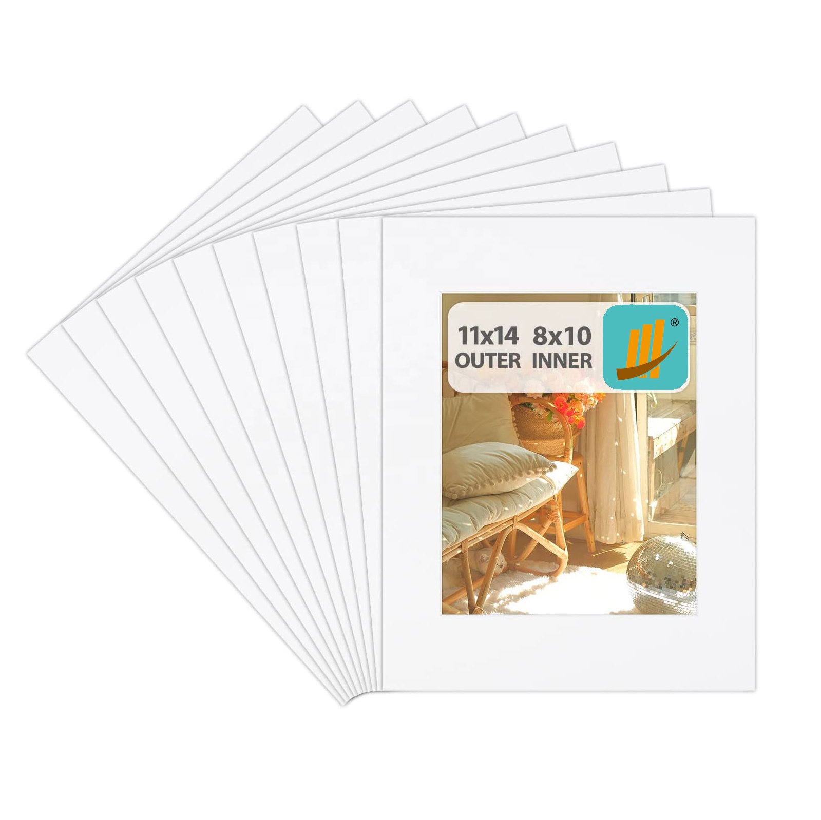 10-Pack White Picture Frame Mats - 8x10 With 5x7 Opening, V-Groove Edge, Bevel Cut (Mats Only)